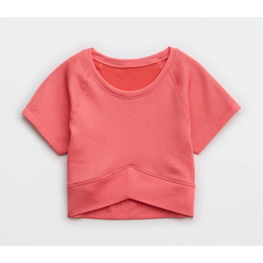 NWT - OFFLINE by AERIE Seamless V-Front T-Shirt Spicy Coral, Sz S